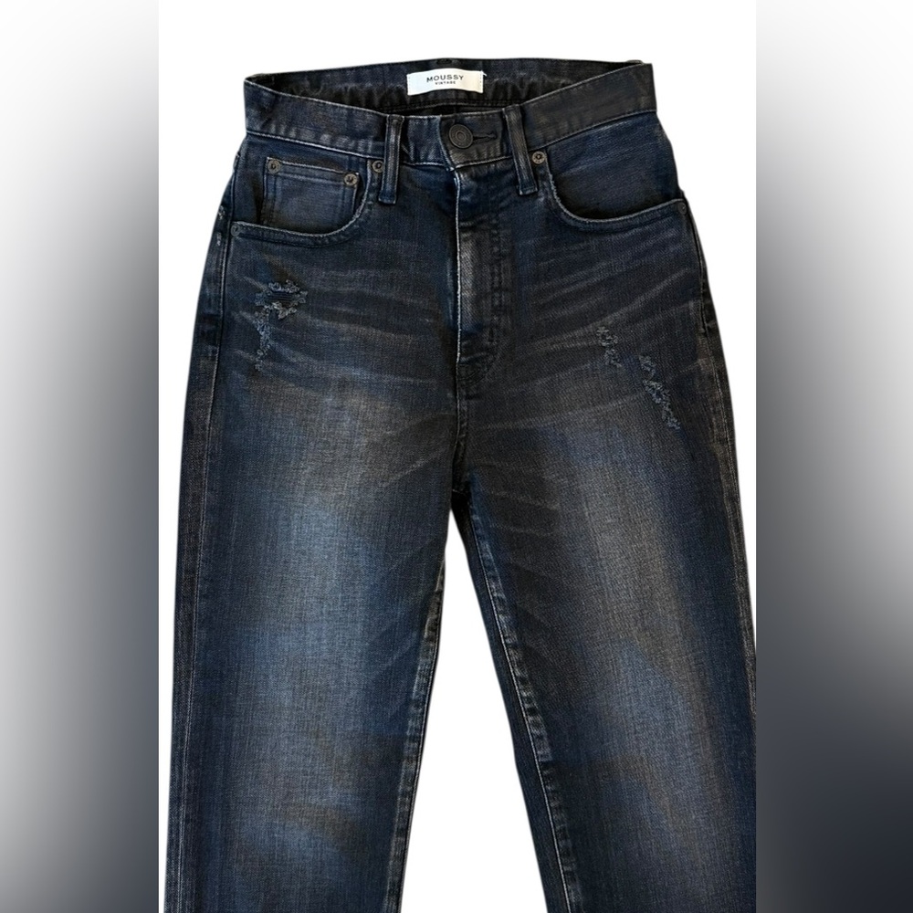 Moussy Vintage Alhambra Flare Jeans Split Hem High Rise Japanese Denim Size 24 - Picture 3 of 14